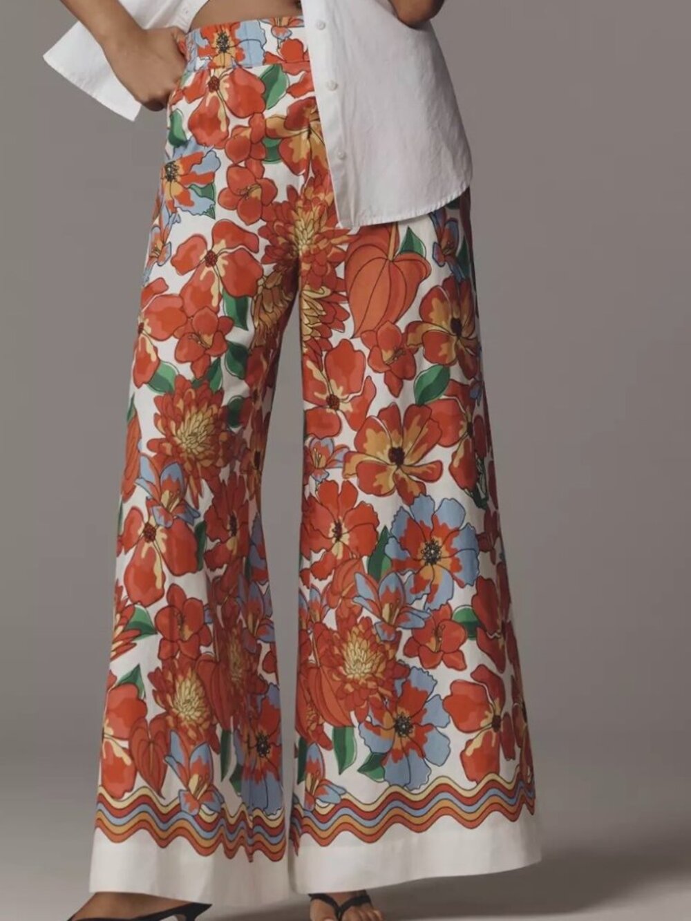 FARM Rio Anthropologie Linen Viscose Wide Leg Floral Pants - Picture 1 of 7